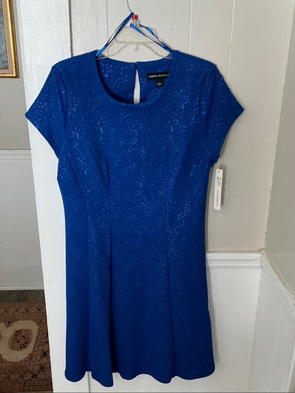 Bright Blue Textured Cap-Sleeve Mini Dress by Daniela Cortez